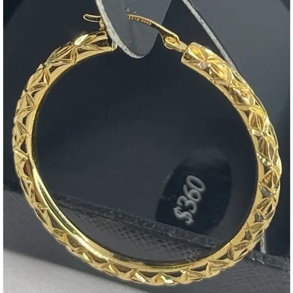 14K Gold Over Resin Hoop Diamond Cut Earrings Style Stunning Trendy Fashion NEW